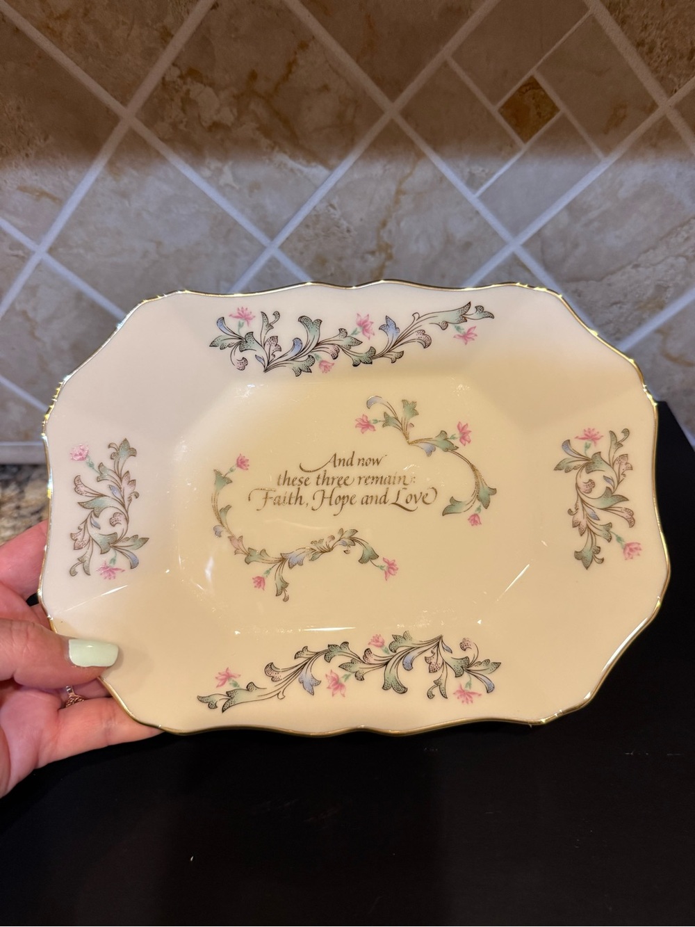 Vintage Lenox Faith Hope Love Fine Ivory Decorative Plate Gold Rim 9"x 6.5"